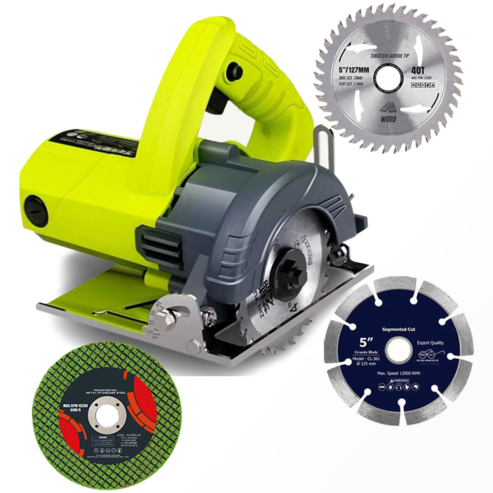 5 inch height adjustable tiles cutter machine 1200w marble cutting machine With 3 Pieces Wheels/Discs for Cutting Wood/Metal/Brick/Marble (Size -125mm, Plastic, multicolor)