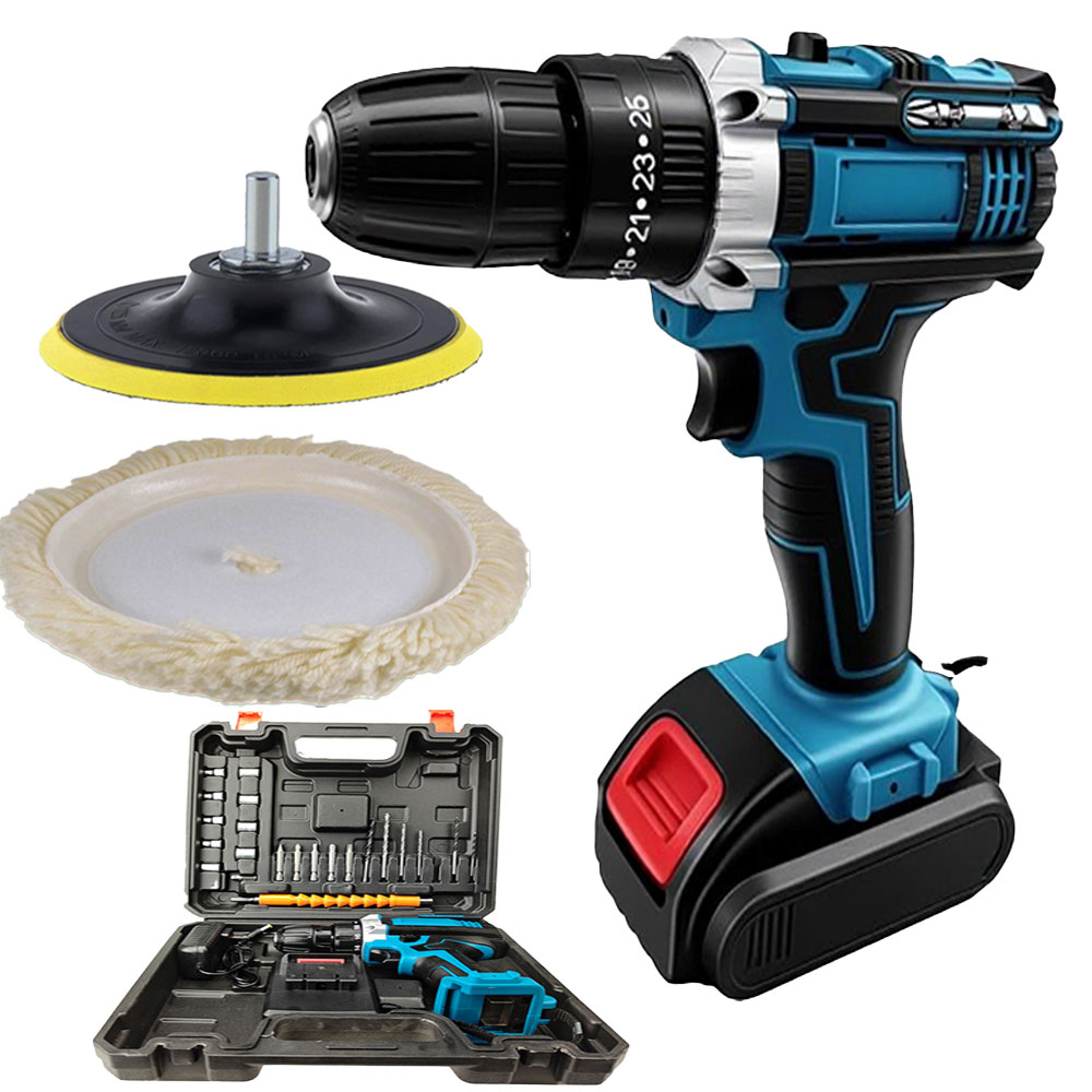 21v Cordless Car Polishing Machine 7 inch Drill | 3 Function | 27Pcs Accessories | Drilling| hammer Drill| Tool kit Set (21v/1350 Rpm/Multicolor)