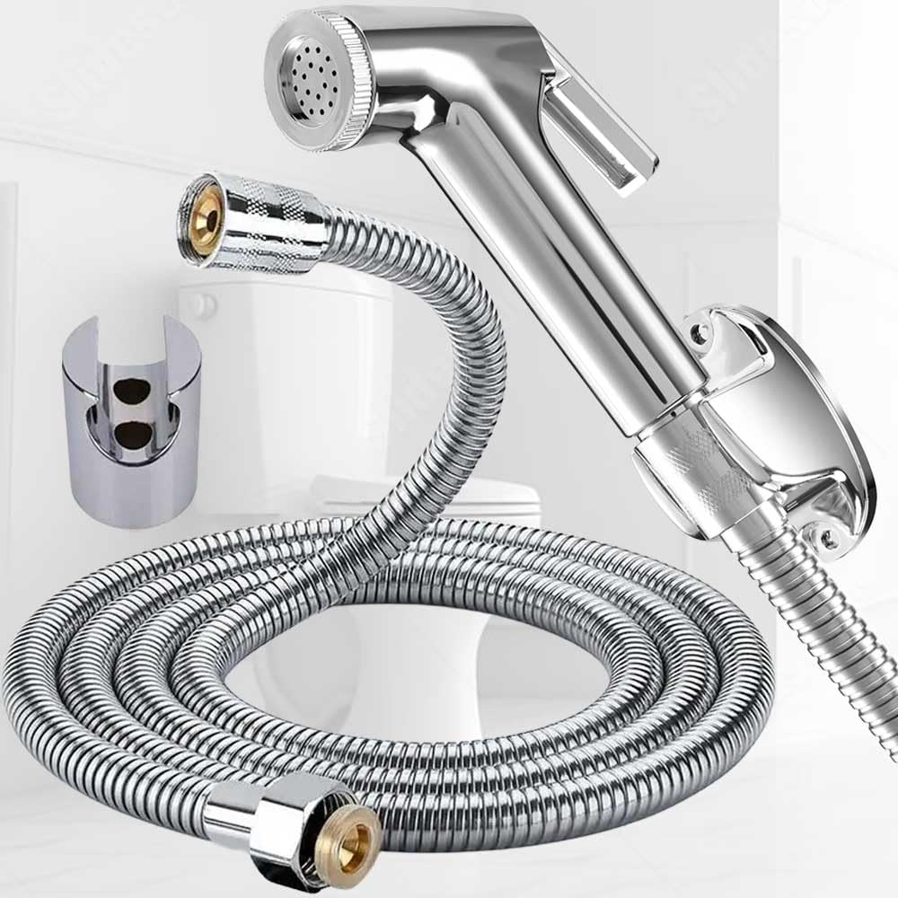 Hygiene Spray for Toilet with SS-304 Grade Flexible Hose Pipe and Wall Hook (1 Meter Pipe) (1 Set) CHF310