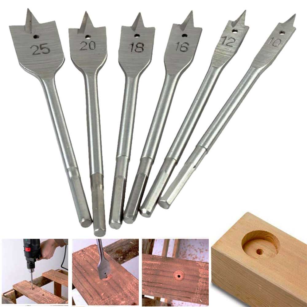 6 Pc Flat Spade Drill Bit Set | Hex Shank Boring Drill Bits for Wood, Plastic & PVC