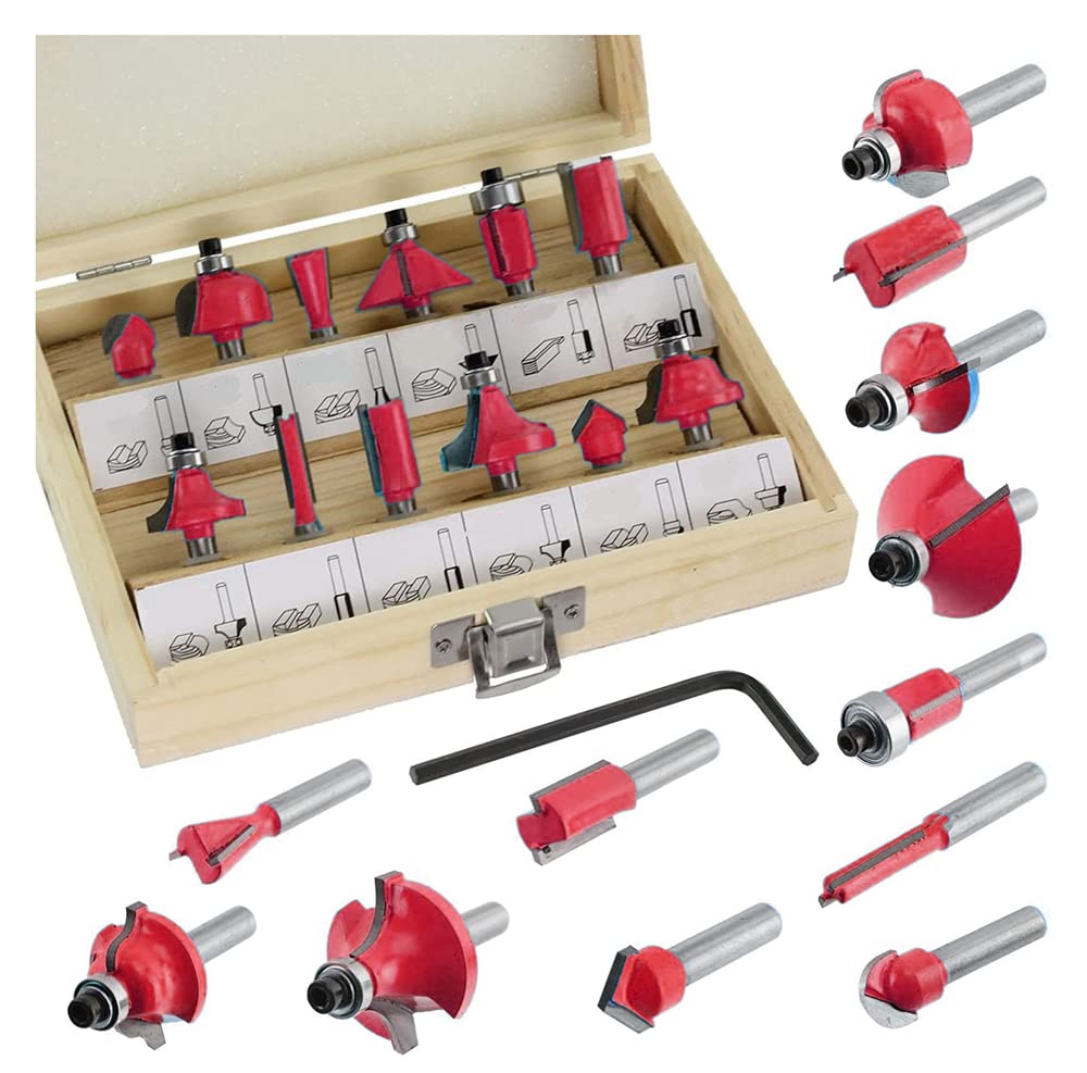8 mm Router Bits Set 12 Pieces 1/2 Inch, Router Bits Kit, DIY Woodworking Tools, Carrying Case